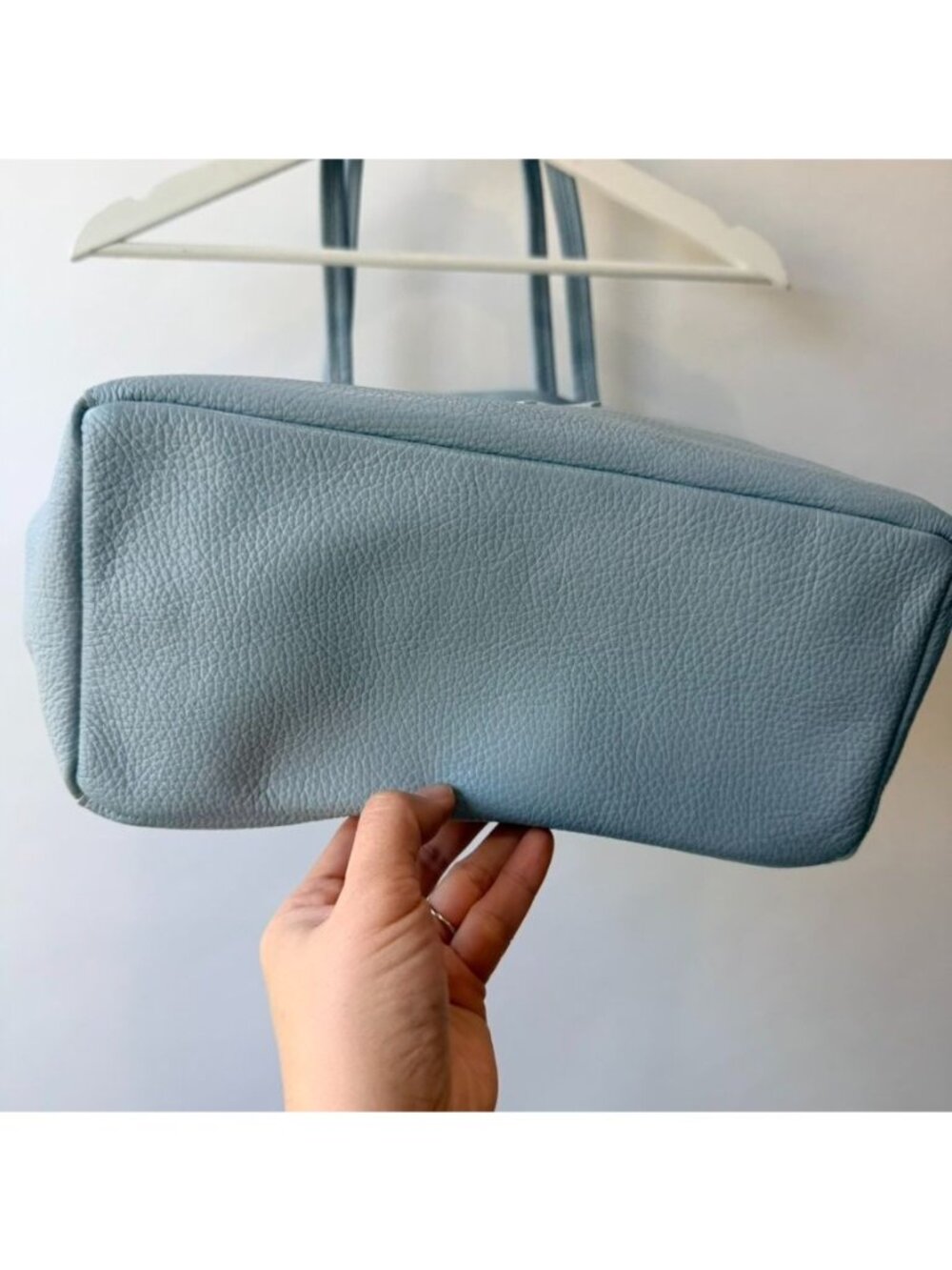 Genuine Italian Cowhide Leather Market Tote Bag Pale Blue - Picture 6 of 6
